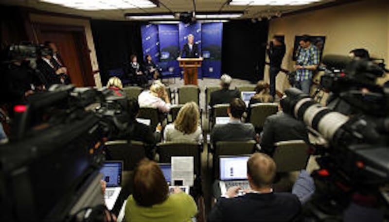 Kevin J Worthen speaks during a press conference in Provo, Tuesday, March 11, 2014, after it was ann