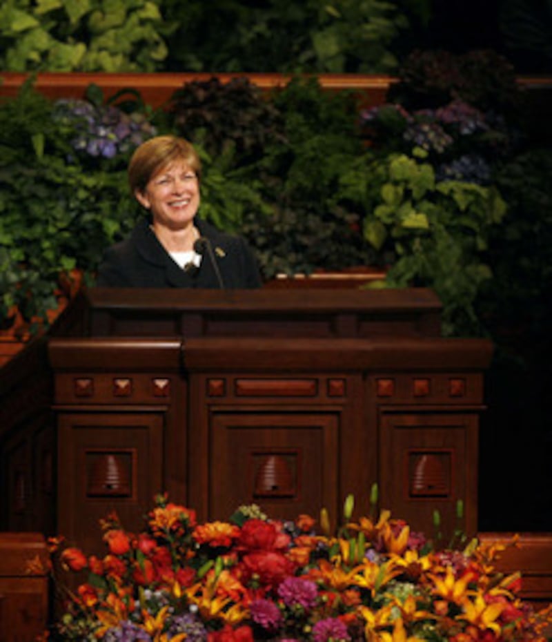 Sister Julie B. Beck, Relief Society general president, speaks Saturday in the Conference Center dur