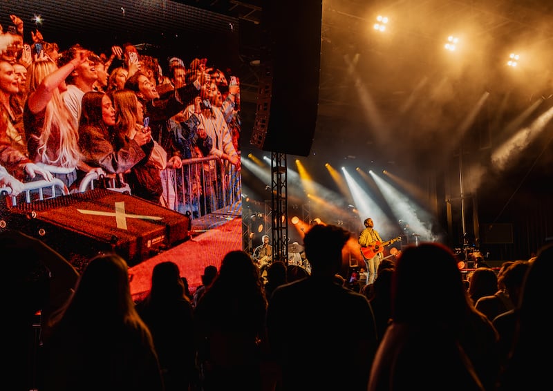 Desert Days 2026 attendees join a concert with Ben Rector in Chandler, Arizona, on Saturday, Jan. 24, 2026.