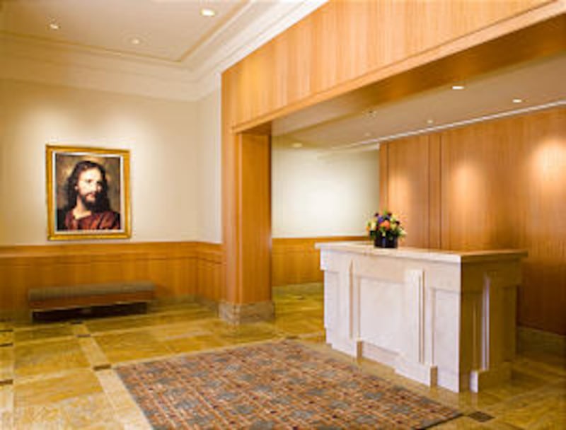 Entry and recommend desk of the Twin Falls Idaho Temple, the Church's fourth temple in Idaho and 128