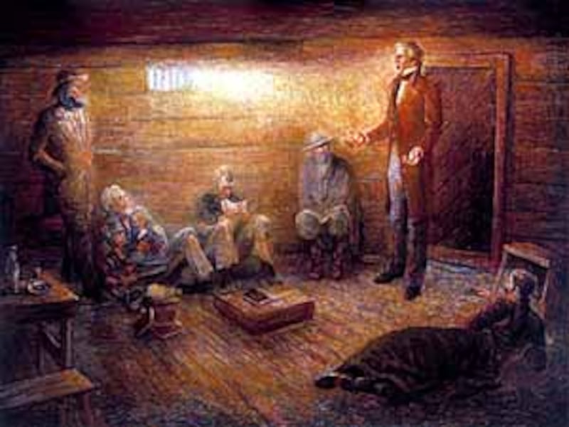 Painting by Gary E. Smith portrays the Prophet Joseph Smith instructing others while in jail at Libe