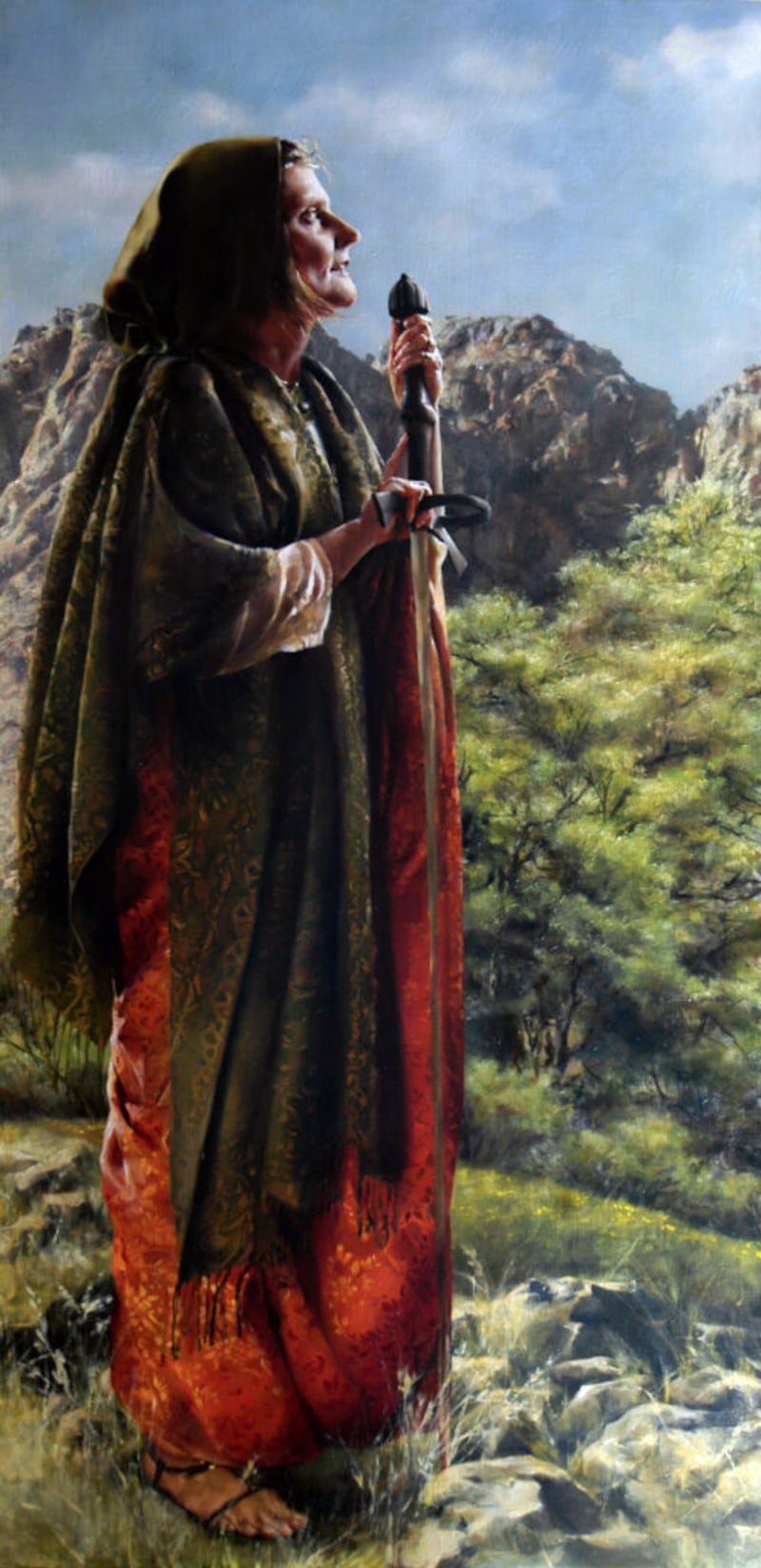 “I arose a Mother in Israel” is by Elspeth Young. It depicts the Old Testament prophetess Deborah.