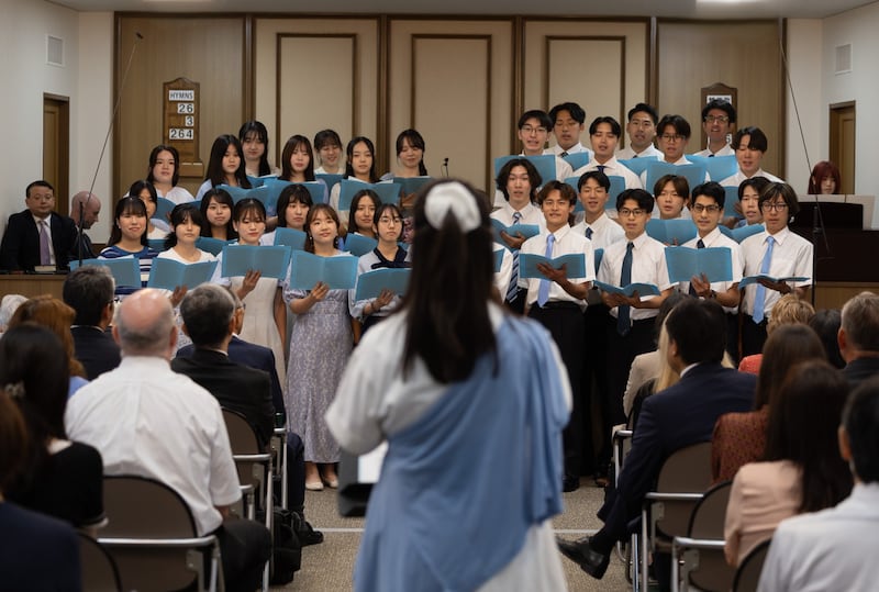A choir sings at Japan’s 125th anniversary meeting in Yamate, Yokohama, on Aug. 30, 2026.