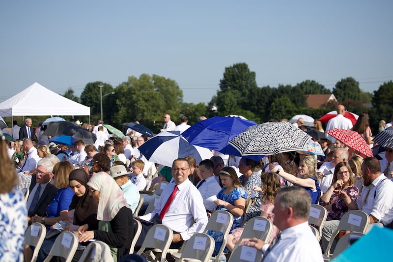 Local leaders, Latter-day Saints and community members gather at the groundbreaking ceremony for the Huntsville Alabama Temple on Saturday, Aug. 15, 2026, in Madison, Alabama.