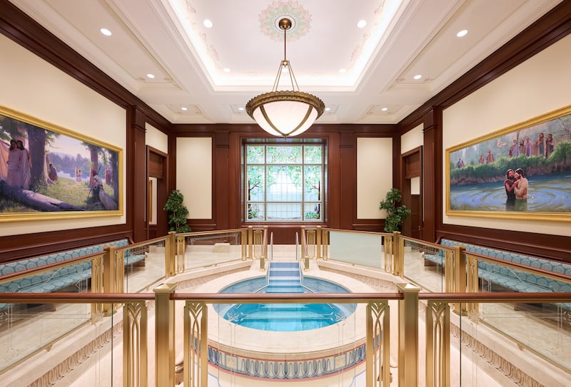 A baptistry in the Lindon Utah Temple.