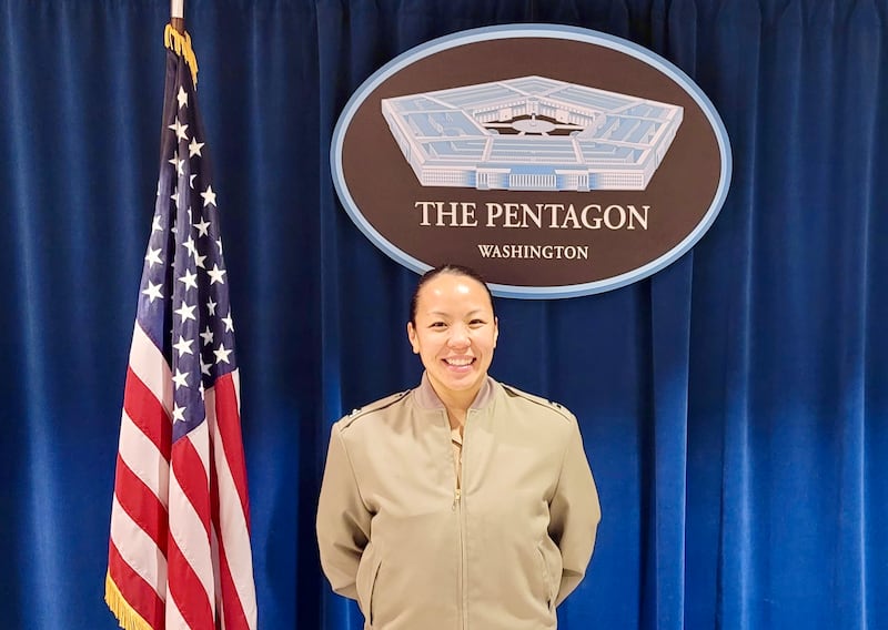 Retired U.S. Marine Maj. Yen Soto visits the Pentagon in Arlington County, Virginia, in April 2021.