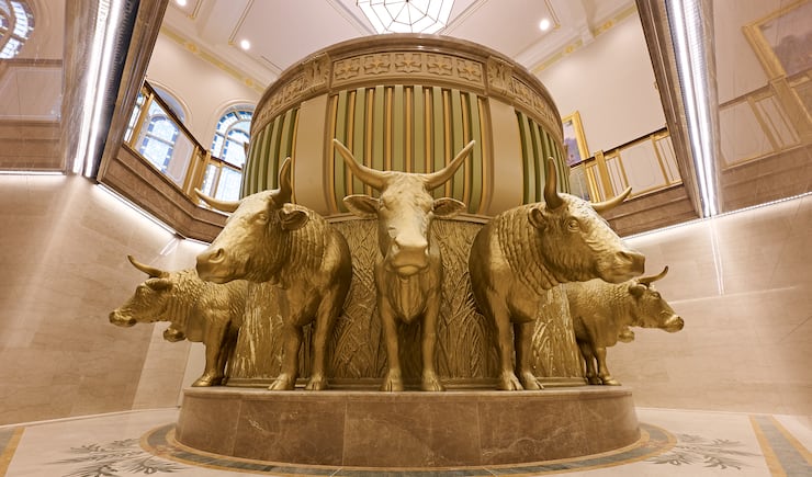The baptismal font inside the Yorba Linda California Temple.