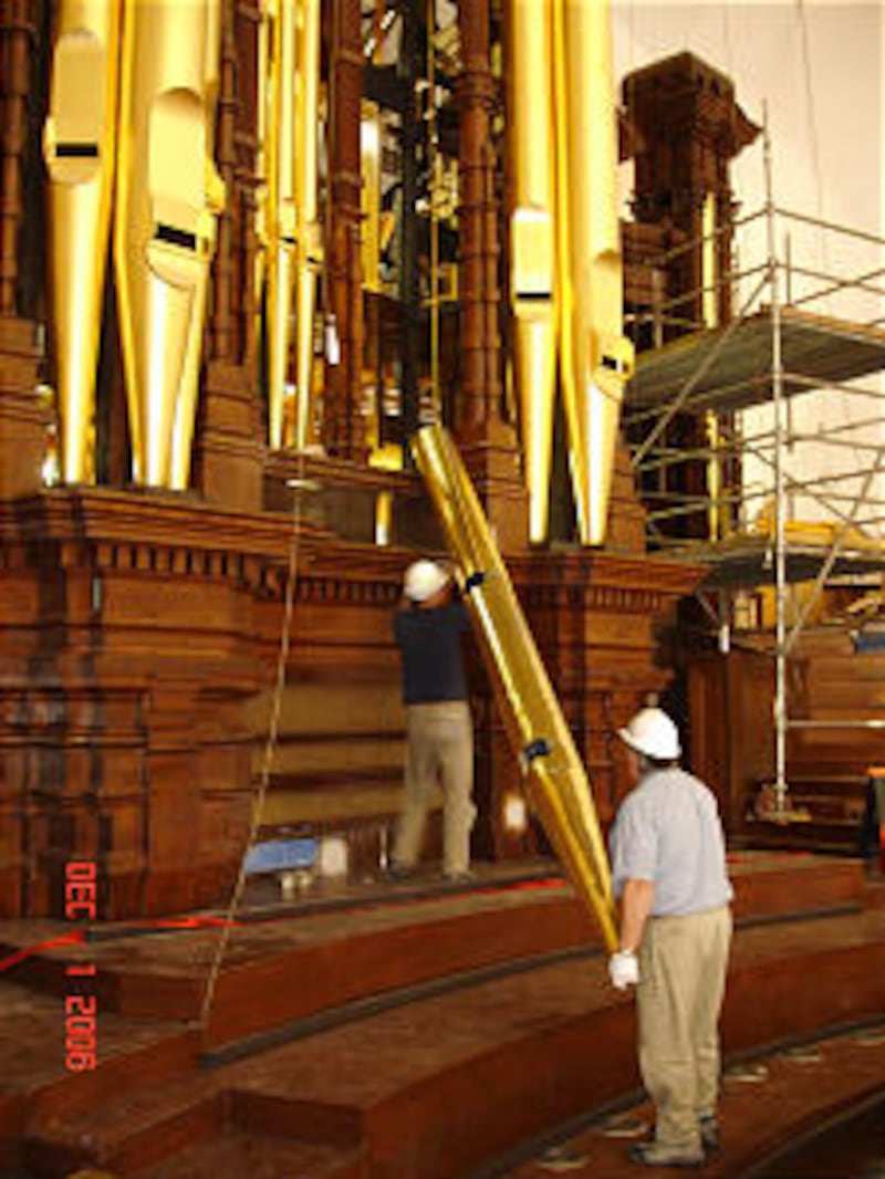 refurbishing of Mormon tabernacle organ by Rocky Mountain Organ Co.