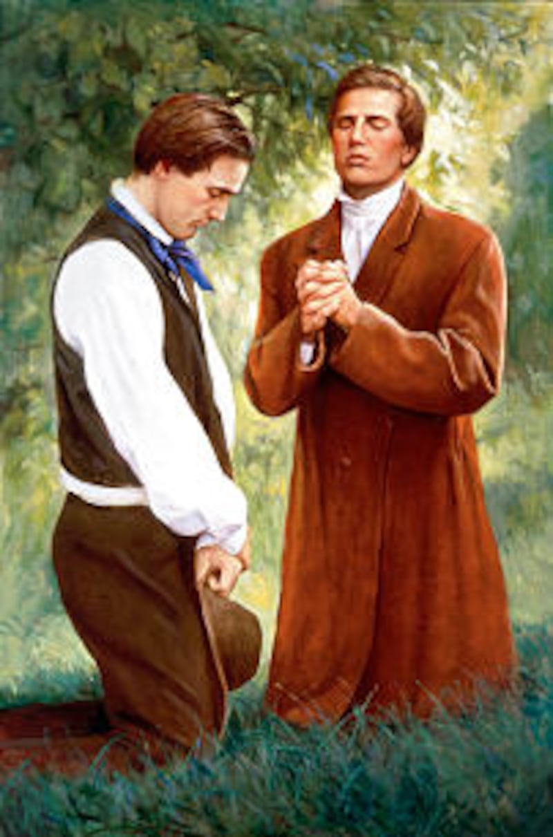 Del Parson painting depicts Joseph Smith and Oliver Cowdery inquiring of the Lord.