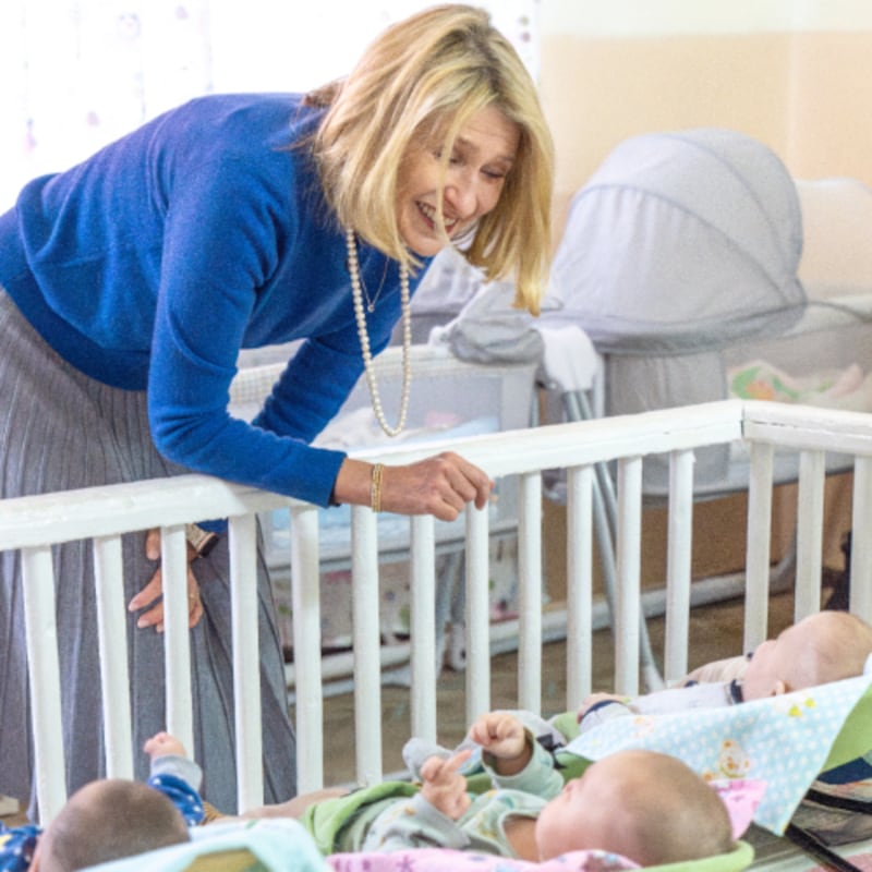 President Camille N. Johnson visits with children at the Children’s Rehabilitation and Family Support Center in Bishkek, Kyrgyzstan, on Saturday, Feb. 28, 2026.