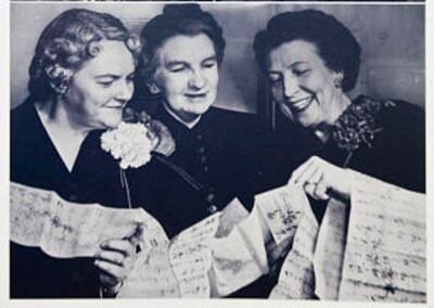 The Relief Society general presidency — first counselor Marianne Sharp, President Belle Spafford and second counselor Velma Simonsen — in 1950 read a letter authored by Japanese members of the Relief Society to the all American sisters in the Relief Society.
