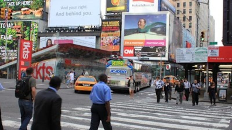 "I'm a Mormon" ad displayed on video billboard in Times Square, New York City.