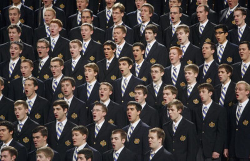 The BYU Men's Choir sings at the Tuesday Devotional. Elder Spencer J. Condie of the Seventy was the