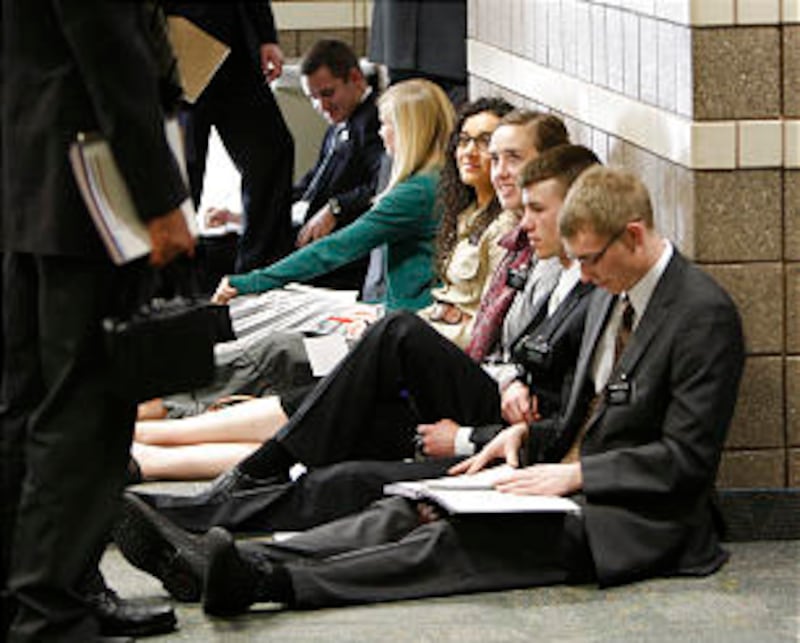 Missionaries study in the hallway on the week of the commemoration of 50 years of language training