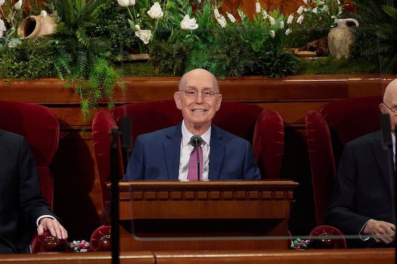 President Henry B. Eyring, first counselor in the First Presidency, conducts the Sunday morning session of the 196th Annual General Conference of The Church of Jesus Christ of Latter-day Saints in the Conference Center in Salt Lake City on April 5, 2026.