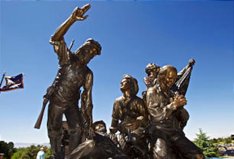 "Duty Calls," a sculpture at the new Mormon Battalion Monument Plaza, depicts Brigham Young calling