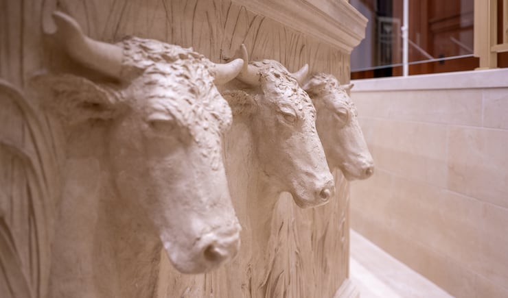 Statues of oxen beneath the baptismal font of the Wichita Kansas Temple.