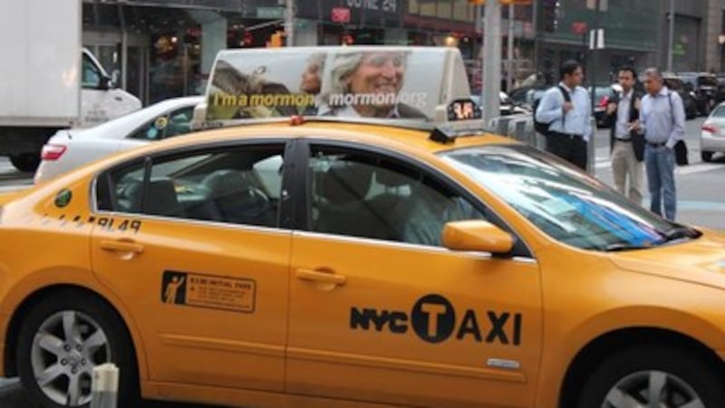 "I'm a Mormon" ads appear on taxi cabs in New York City.