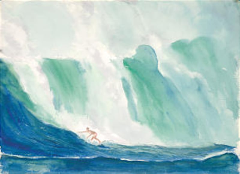 "Surfer" conveys the need to be aware of surrounding circumstance. The gigantic wave represents tria