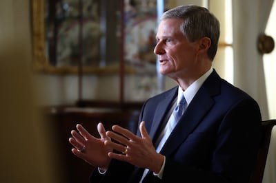 Elder David A. Bednar of the Quorum of the Twelve Apostles of The Church of Jesus Christ of Latter-day Saints sits down for an interview at the Relief Society building on Temple in Salt Lake City on Tuesday, Feb. 2, 2021.