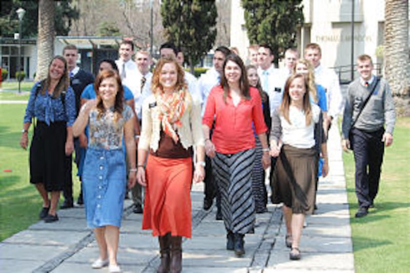 Missionaries training at the recently opened Mexico City MTC walk in a group to the MTC's Feb. 9 de