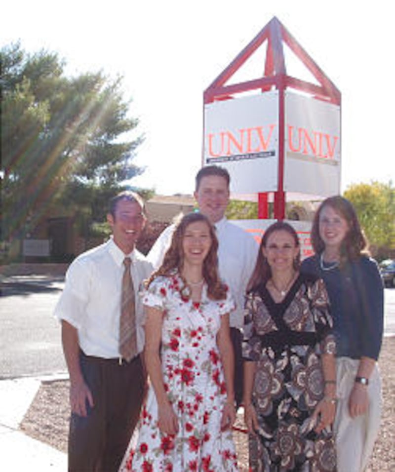 On UNLV campus across the street from their institute building are students, from left, Travis Pears