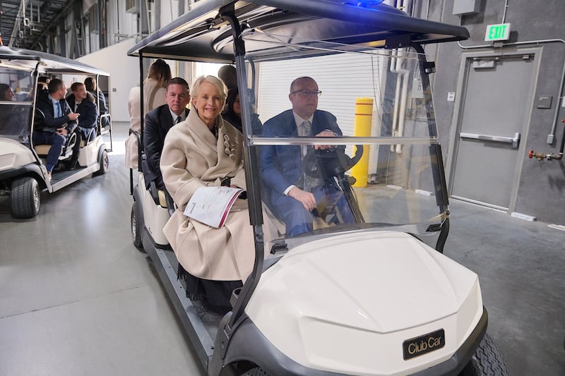 World Food Programme executive director Cindy McCain is given a tour of the Bishops' Central Storehouse of The Church of Jesus Christ of Latter-day Saints in Salt Lake City, Utah, on Friday, Jan. 30, 2026.