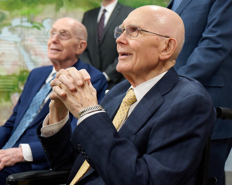 President Dallin H. Oaks and President Henry B. Eyring tour the Church’s new Humanitarian Center in Salt Lake City on Friday, May 22, 2026.