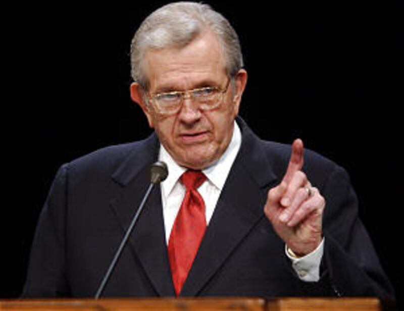 President Boyd K. Packer of the Quorom of the Twelve Apostles addresses young adults at the Marriott