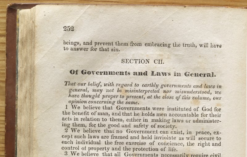 A screenshot from the Joseph Smith Papers website of the original text of modern Doctrine and Covenants 134, written circa August 1835.