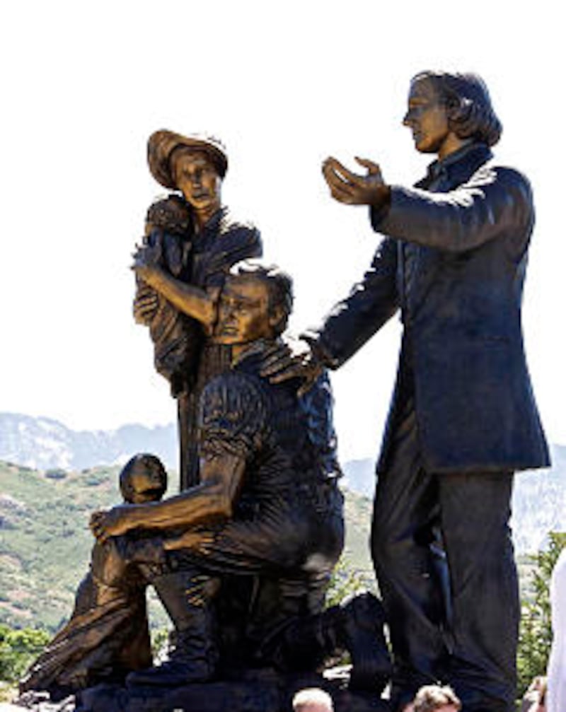 "Duty Calls," a sculpture at the new Mormon Battalion Monument Plaza, depicts Brigham Young calling