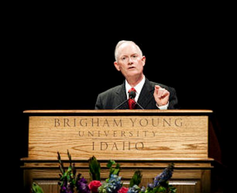 President Kim B. Clark addresses attendees of BYU-I education week.