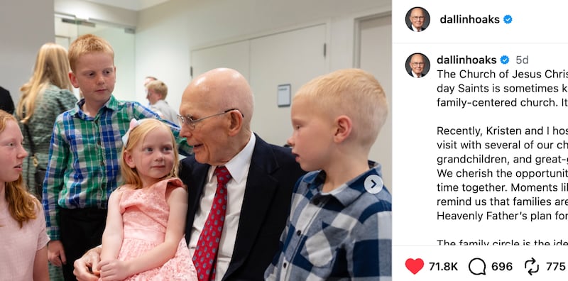 Church President Dallin H. Oaks testifies that The Church of Jesus Christ of Latter-day Saints is a family-centered church, in a social media post Sunday, July 12, 2026.