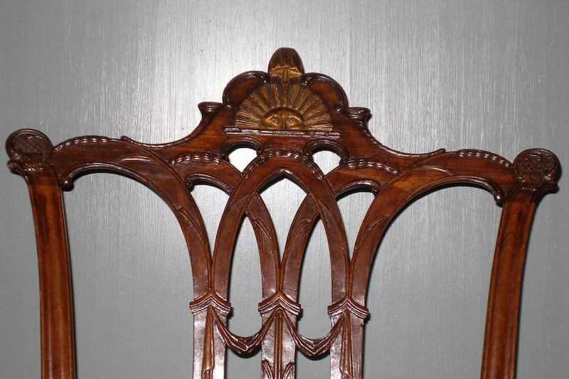 Detail of the sun sculpture on the chair where George Washington sat.
