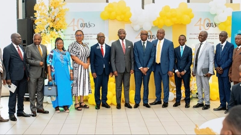 Church leaders and government officials take a picture for the 40th anniversary of the Church in Kinshasa, Democratic Republic of the Congo, Sept. 3, 2026.