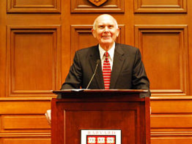 Elder Dallin H. Oaks of the Quorum of the Twelve spoke at Harvard Law School on Feb. 26.