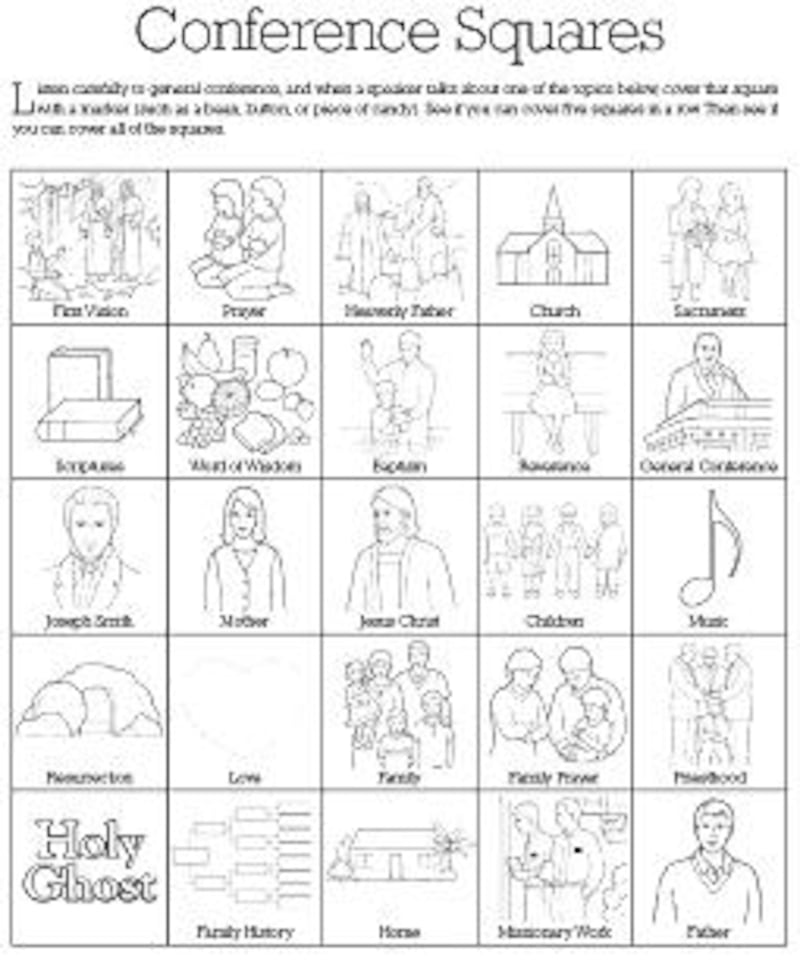 A bingo-like game, challenges youngsters to listen for specific topics as they hear conference talks