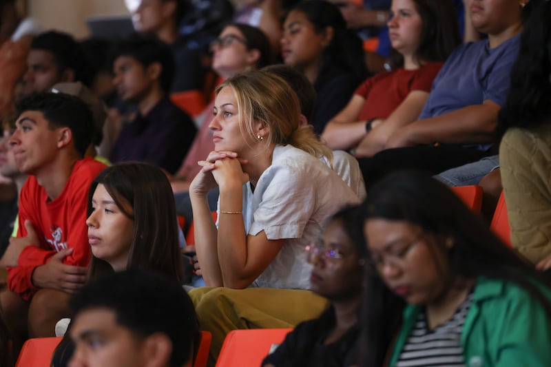 BYU–Hawaii students listen to a devotional with Presiding Bishop W. Christopher Waddell held in the Cannon Activities Center in Laie, Hawaii, on Tuesday, Oct. 13, 2026.