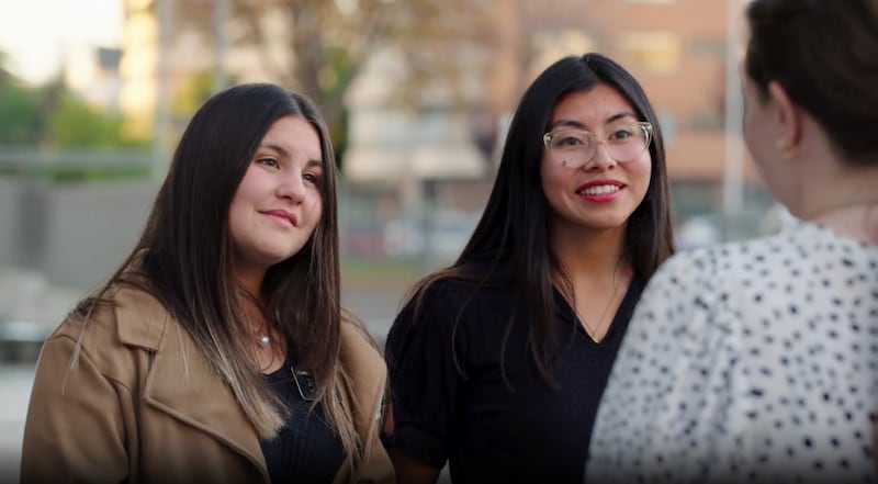 Two missionaries in the Chile Viña del Mar Mission talk to someone on Thursday, June 12, 2025.