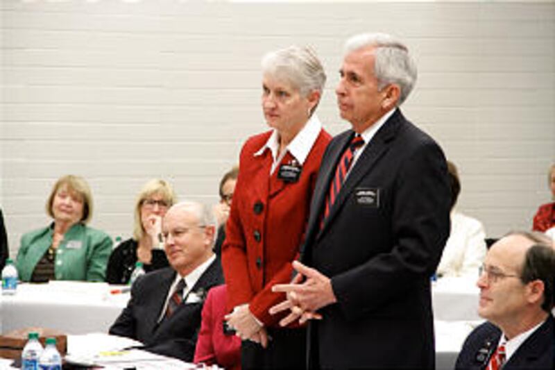 Elder Duane Cardall and Sister Margaret Cardall are introduced during the opening session of the Sem