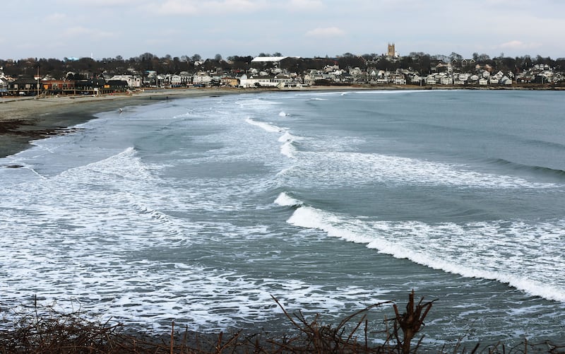 The waves hit the beach in Newport, Rhode Island, on Saturday, Feb. 3, 2024.