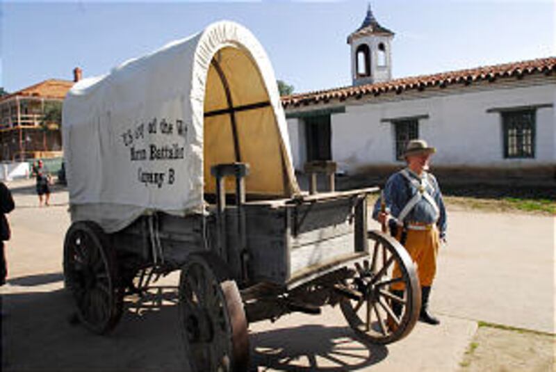 The Mormon Battalion Historic Site features a covered wagon.