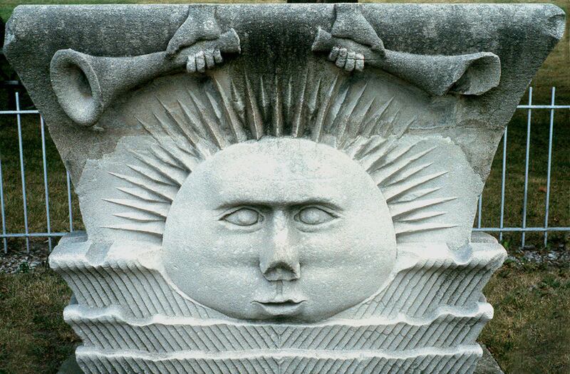 The sunstone when it was on display in the Nauvoo State Park in 1989.