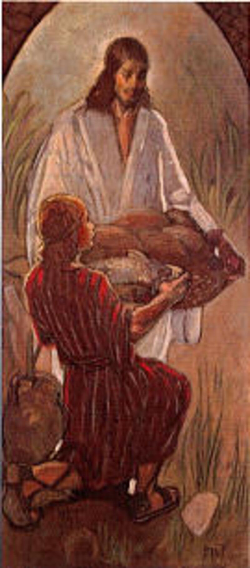 "Miracle of the Loaves and the Fishes" by LDS artist Minerva Teichert depicts an episode from the Sa