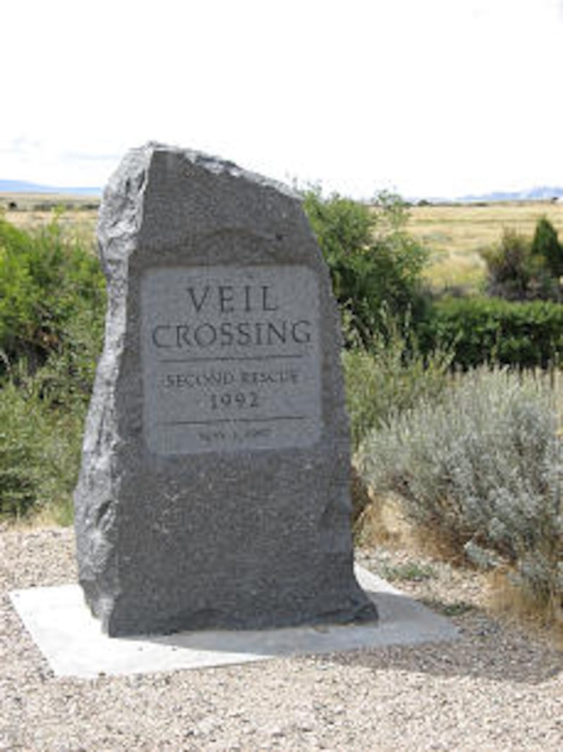 Monument at the Veil Crossing Bridge noting the Second Rescue.
