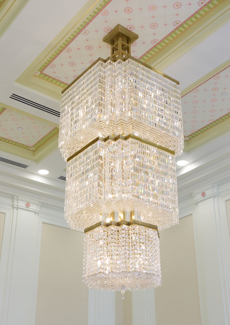 A chandelier inside the Phnom Penh Cambodia Temple.