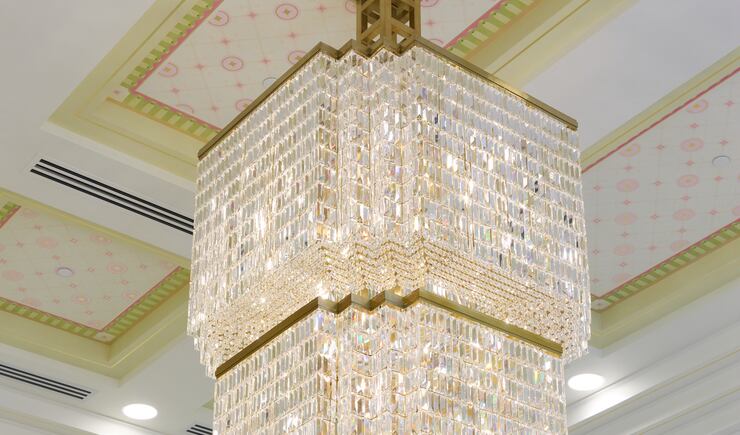A chandelier inside the Phnom Penh Cambodia Temple.