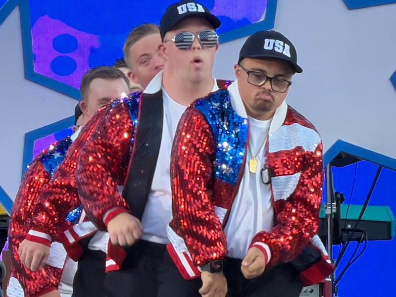 Mario Ray dances in front of a large crowd with the 'Hip Hop Homies with Xtra Chromies' during the Stadium of Fire event in Provo, Utah, on July 4, 2026.