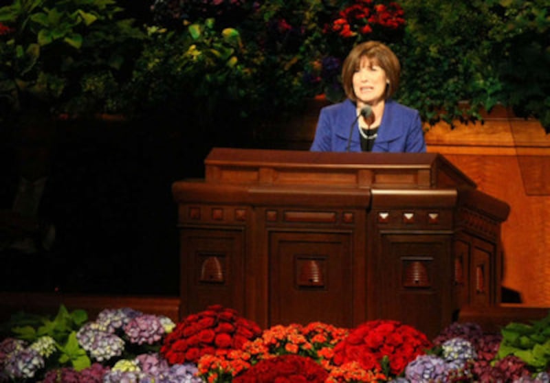 Sister Linda S. Reeves, second counselor in the Relief Society general presidency, speaks at the Gen