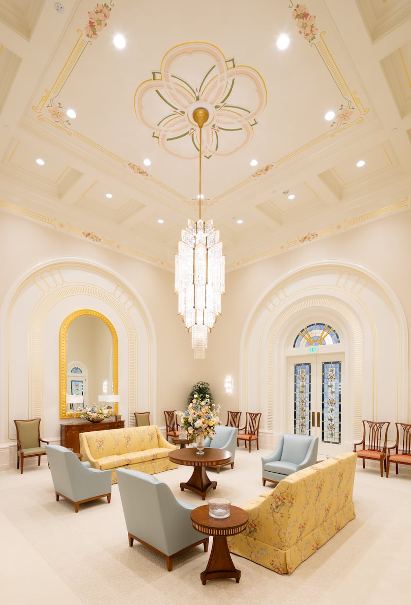 The celestial room of the Modesto California Temple.